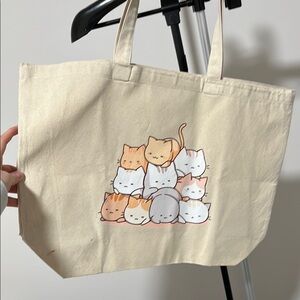 Cute Cat Tote Bag - Cream